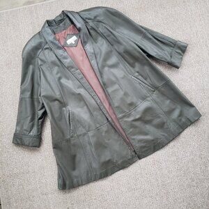 Vintage 80s Leather Swing Coat Women's 2X Olive Green